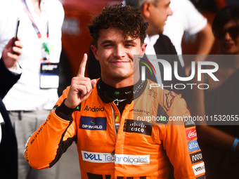 Lando Norris of McLaren wins pole position during the qualifying session ahead of the Italian Formula One Grand Prix at Autodromo Nazionale...