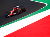 Charles Leclerc of Ferrari drives a car on the track during the third practice session, ahead of the Italian Formula One Grand Prix at Autod...