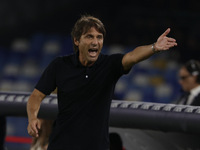 Antonio Conte coaches Napoli during the Serie A soccer match between SSC Napoli and Parma Calcio at Stadio Maradona in Naples, Italy, on Aug...