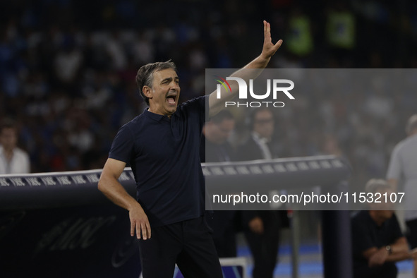 Parma's Coach Fabio Pecchia during the Serie A soccer match between SSC Napoli and Parma Calcio at Stadio Maradona in Naples, Italy, on Augu...