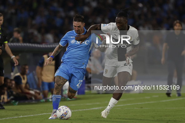 Matteo Politano of Napoli and Parma's Woyo Coulibaly during a Serie A soccer match between SSC Napoli and Parma Calcio at Stadio Maradona in...