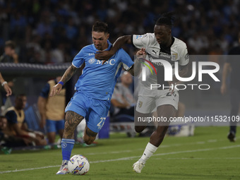 Matteo Politano of Napoli and Parma's Woyo Coulibaly during a Serie A soccer match between SSC Napoli and Parma Calcio at Stadio Maradona in...