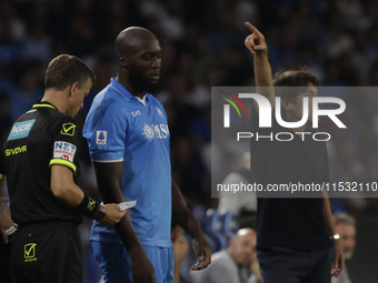 Romelu Lukaku of Napoli and Antonio Conte, coach of Napoli, during the Serie A soccer match between SSC Napoli and Parma Calcio at Stadio Ma...