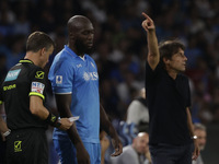 Romelu Lukaku of Napoli and Antonio Conte, coach of Napoli, during the Serie A soccer match between SSC Napoli and Parma Calcio at Stadio Ma...