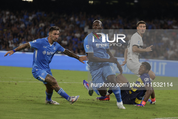 Romelu Lukaku of Napoli and Matteo Politano of Napoli during the Serie A soccer match between SSC Napoli and Parma Calcio at Stadio Maradona...