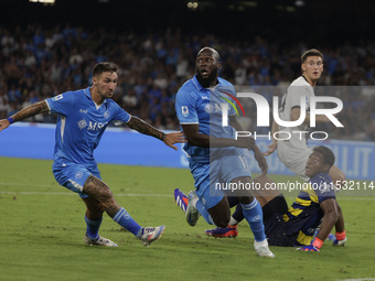 Romelu Lukaku of Napoli and Matteo Politano of Napoli during the Serie A soccer match between SSC Napoli and Parma Calcio at Stadio Maradona...