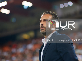 Ruben Baraja, head coach of Valencia CF, looks on prior to the LaLiga EA Sports match between Valencia CF and Villarreal CF at Mestalla stad...