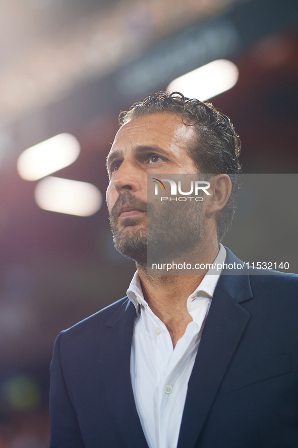 Ruben Baraja, head coach of Valencia CF, looks on prior to the LaLiga EA Sports match between Valencia CF and Villarreal CF at Mestalla stad...