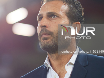 Ruben Baraja, head coach of Valencia CF, looks on prior to the LaLiga EA Sports match between Valencia CF and Villarreal CF at Mestalla stad...