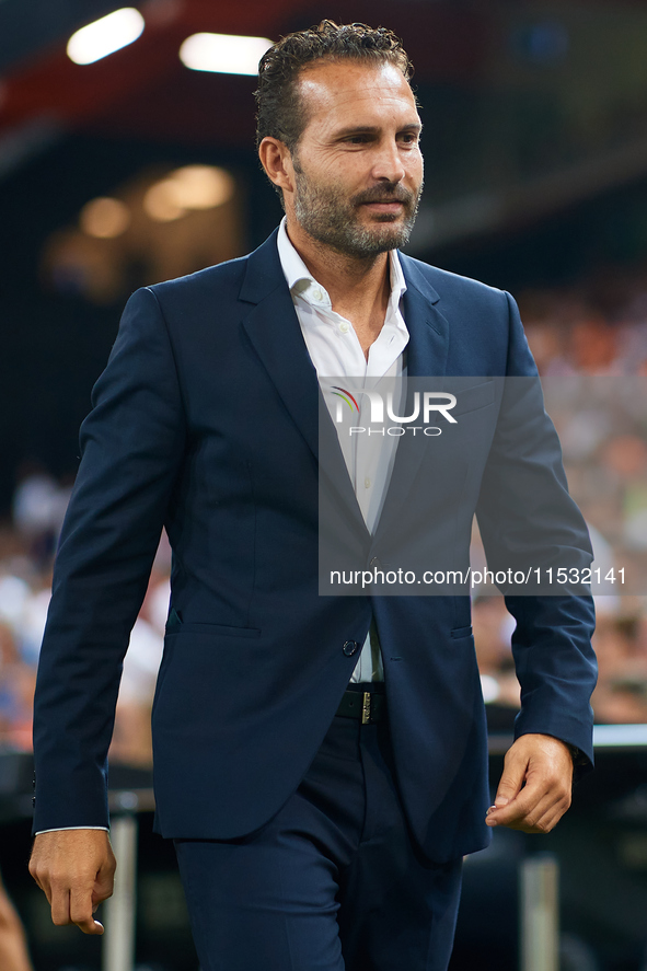 Ruben Baraja, head coach of Valencia CF, looks on prior to the LaLiga EA Sports match between Valencia CF and Villarreal CF at Mestalla stad...