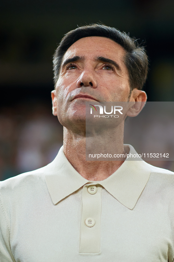 Marcelino Garcia Toral, head coach of Villarreal CF, looks on prior to the LaLiga EA Sports match between Valencia CF and Villarreal CF at M...