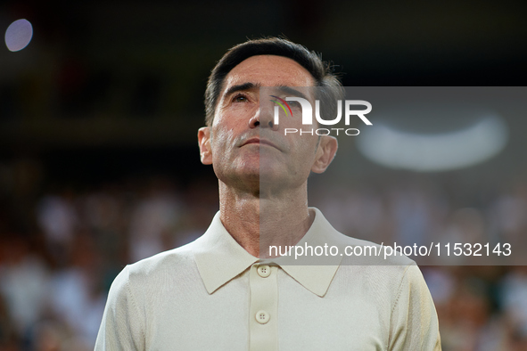 Marcelino Garcia Toral, head coach of Villarreal CF, looks on prior to the LaLiga EA Sports match between Valencia CF and Villarreal CF at M...