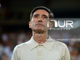 Marcelino Garcia Toral, head coach of Villarreal CF, looks on prior to the LaLiga EA Sports match between Valencia CF and Villarreal CF at M...