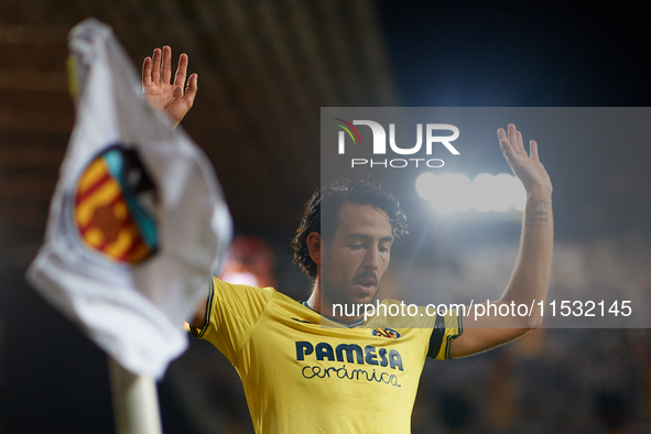 Dani Parejo of Villarreal CF reacts during the LaLiga EA Sports match between Valencia CF and Villarreal CF at Mestalla stadium in Valencia,...