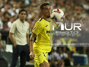 Villarreal's Yeremy Pino during the La Liga match between Valencia CF and Villarreal CF at Mestalla Stadium in Valencia, Spain, on August 31...