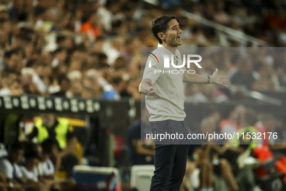 Head coach of Villarreal CF, Marcelino Garcia Toral, during the La Liga match between Valencia CF and Villarreal CF at Mestalla Stadium in V...