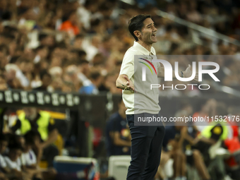 Head coach of Villarreal CF, Marcelino Garcia Toral, during the La Liga match between Valencia CF and Villarreal CF at Mestalla Stadium in V...