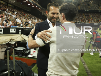 Head coach of Valencia CF, Ruben Baraja, and head coach of Villarreal CF, Marcelino Garcia Toral, before the La Liga match between Valencia...