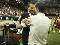 Head coach of Valencia CF, Ruben Baraja, and head coach of Villarreal CF, Marcelino Garcia Toral, before the La Liga match between Valencia...