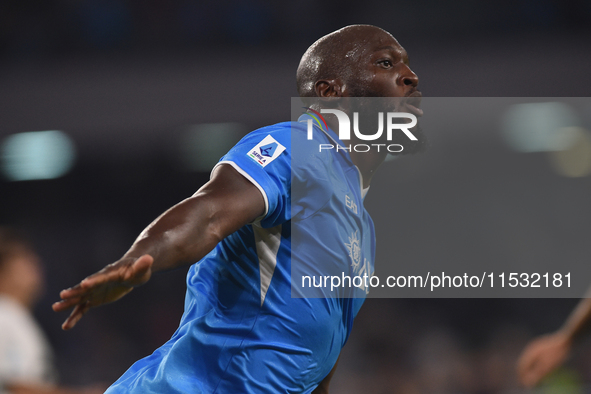 Romelu Lukaku of SSC Napoli  celebrates after scoring during the Serie A match between SSC Napoli and Parma Calcio at Stadio Diego Armando M...