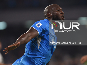 Romelu Lukaku of SSC Napoli  celebrates after scoring during the Serie A match between SSC Napoli and Parma Calcio at Stadio Diego Armando M...