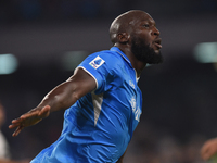 Romelu Lukaku of SSC Napoli  celebrates after scoring during the Serie A match between SSC Napoli and Parma Calcio at Stadio Diego Armando M...