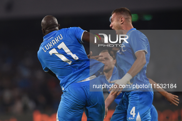 Romelu Lukaku of SSC Napoli  celebrates after scoring during the Serie A match between SSC Napoli and Parma Calcio at Stadio Diego Armando M...