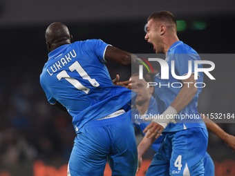 Romelu Lukaku of SSC Napoli  celebrates after scoring during the Serie A match between SSC Napoli and Parma Calcio at Stadio Diego Armando M...