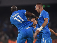 Romelu Lukaku of SSC Napoli  celebrates after scoring during the Serie A match between SSC Napoli and Parma Calcio at Stadio Diego Armando M...