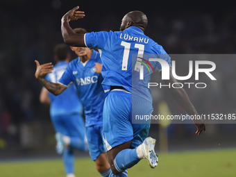 Romelu Lukaku of SSC Napoli  celebrates after scoring during the Serie A match between SSC Napoli and Parma Calcio at Stadio Diego Armando M...