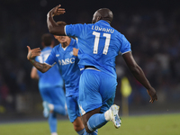 Romelu Lukaku of SSC Napoli  celebrates after scoring during the Serie A match between SSC Napoli and Parma Calcio at Stadio Diego Armando M...