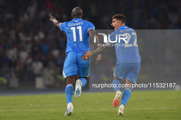 Romelu Lukaku of SSC Napoli  celebrates after scoring during the Serie A match between SSC Napoli and Parma Calcio at Stadio Diego Armando M...