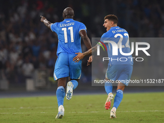 Romelu Lukaku of SSC Napoli  celebrates after scoring during the Serie A match between SSC Napoli and Parma Calcio at Stadio Diego Armando M...