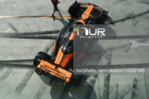 Lando Norris of McLaren during qualifying ahead of the Formula 1 Italian Grand Prix at Autodromo Nazionale di Monza in Monza, Italy on Augus...