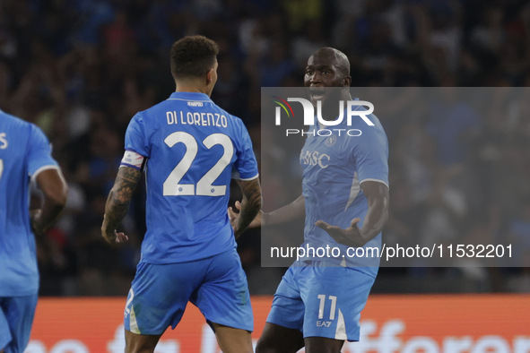 Romelu Lukaku of Napoli celebrates after scoring their first goal during the Serie A soccer match between SSC Napoli and Parma Calcio at Sta...