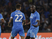 Romelu Lukaku of Napoli celebrates after scoring their first goal during the Serie A soccer match between SSC Napoli and Parma Calcio at Sta...