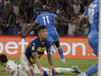 Romelu Lukaku of Napoli scores their first goal during the Serie A soccer match SSC Napoli - Parma Calcio at Stadio Maradona in Naples, Ital...