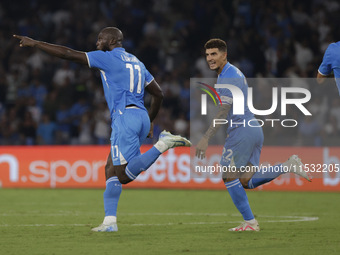 Romelu Lukaku of Napoli celebrates after scoring their first goal during the Serie A soccer match between SSC Napoli and Parma Calcio at Sta...