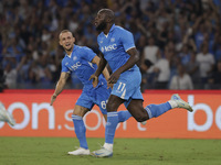 Romelu Lukaku of Napoli celebrates after scoring their first goal during the Serie A soccer match between SSC Napoli and Parma Calcio at Sta...