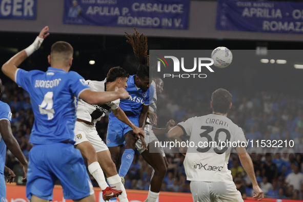 Frank Zambo Anguissa of Napoli scores their second goal during the Serie A soccer match between SSC Napoli and Parma Calcio at Stadio Marado...