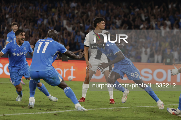 Frank Zambo Anguissa of Napoli celebrates after scoring their second goal during the Serie A soccer match between SSC Napoli and Parma Calci...