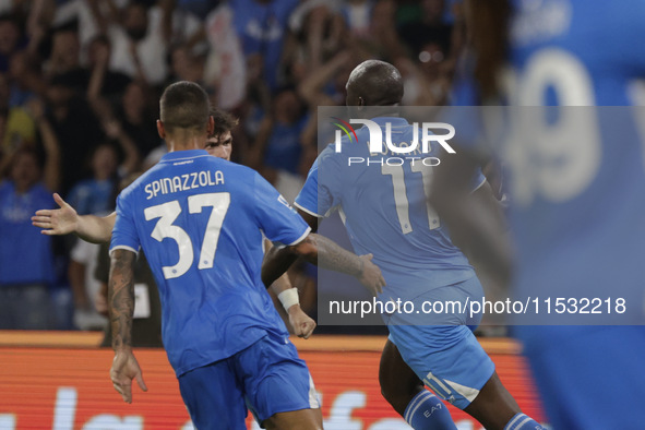 Romelu Lukaku of Napoli celebrates after scoring their first goal during the Serie A soccer match between SSC Napoli and Parma Calcio at Sta...