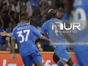 Romelu Lukaku of Napoli celebrates after scoring their first goal during the Serie A soccer match between SSC Napoli and Parma Calcio at Sta...