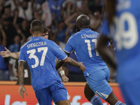 Romelu Lukaku of Napoli celebrates after scoring their first goal during the Serie A soccer match between SSC Napoli and Parma Calcio at Sta...