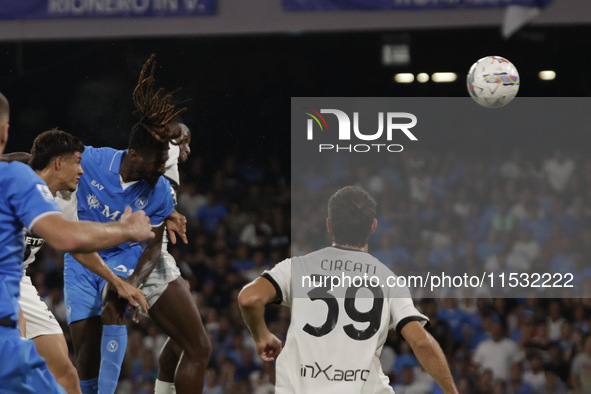 Frank Zambo Anguissa of Napoli scores their second goal during the Serie A soccer match between SSC Napoli and Parma Calcio at Stadio Marado...