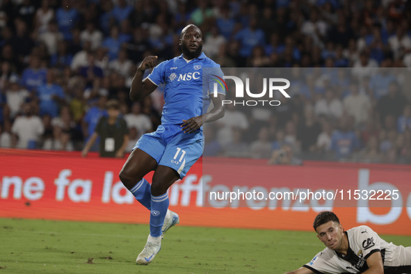 Romelu Lukaku of Napoli scores their first goal during the Serie A soccer match SSC Napoli - Parma Calcio at Stadio Maradona in Naples, Ital...