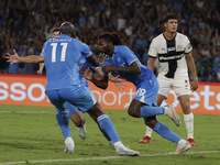 Frank Zambo Anguissa of Napoli celebrates after scoring their second goal during the Serie A soccer match between SSC Napoli and Parma Calci...