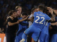 Frank Zambo Anguissa of Napoli celebrates after scoring their second goal during the Serie A soccer match between SSC Napoli and Parma Calci...