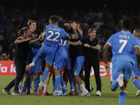 Frank Zambo Anguissa of Napoli celebrates after scoring their second goal during the Serie A soccer match between SSC Napoli and Parma Calci...