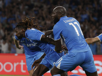 Frank Zambo Anguissa of Napoli celebrates after scoring their second goal during the Serie A soccer match between SSC Napoli and Parma Calci...